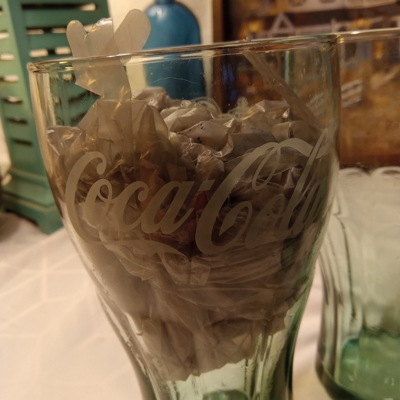 CRACKER BARREL COCA-COLA Green-Tinted Glasses w/Logos, 6.75" Tall, c. 2006, SET4 - Picture 2 of 4